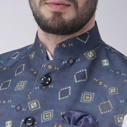 hangup plus Men Kurta with Pyjamas And Printed Nehru jacket Set image 3