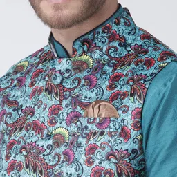 hangup plus Men Mandarin Collar Kurta with Pyjamas & Nehru Jacket image 2