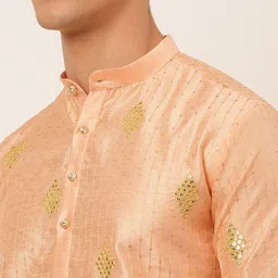Jompers Men Peach And White Sequins Embellished Kurta With Pyjamas image 4