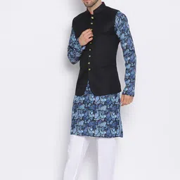 hangup plus Men Printed Kurta with Pyjamas & Nehru Jacket image 4