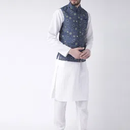 hangup plus Men Kurta with Pyjamas And Printed Nehru jacket Set image 2