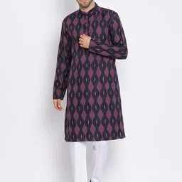 hangup plus Men Mandarin Collar Printed Kurta with Pyjamas & Nehru Jacket image 5