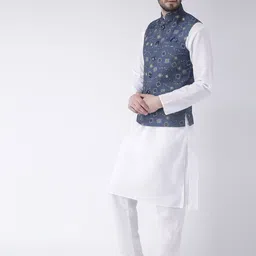 hangup plus Men Kurta with Pyjamas And Printed Nehru jacket Set image 4
