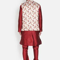 Armaan Ethnic Men Maroon Dupion Silk Kurta with Pyjama & With Printed Nehru Jacket image 5