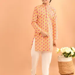 LilPicks Boys Ethnic Motifa Printed Band Collar Pure Cotton Straight Kurta with Trousers-picture-31