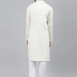 MANQ Men Cream-Coloured Regular Pure Cotton Kurta with Pyjamas image 5