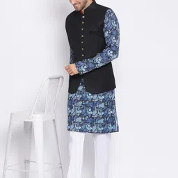 hangup plus Men Printed Kurta with Pyjamas & Nehru Jacket image 5