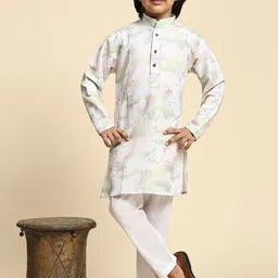 Pro-Ethic STYLE DEVELOPER Boys Floral Printed Regular Mirror Work Pure Cotton Kurta with Pyjamas-20