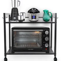 Containers Kitchen Rack Microwave Stand for Kitchen Counter Double Platform for Extra Storage with Hooks Iron-image-57