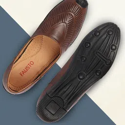 FAUSTO Men Textured Round Toe Memory Foam Lightweight Mojaris-3