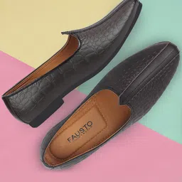 FAUSTO Men Textured Round Toe Memory Foam Lightweight Mojaris-18