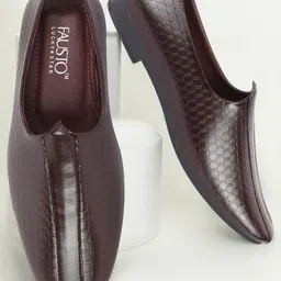 FAUSTO Men Textured Round Toe Lightweight Mojaris-22