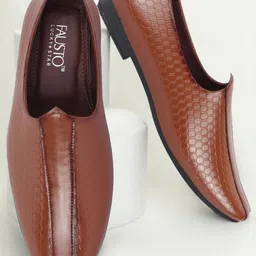 FAUSTO Men Textured Round Toe Lightweight Mojaris-49
