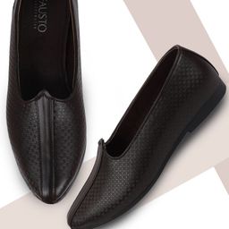 FAUSTO Men Brown Textured Lightweight PU Mojaris-picture-29