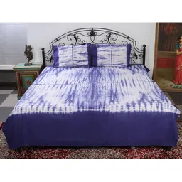 Exotic India White & Purple EthnicMotifs Cotton 300 TC Queen Bedsheet with 2 Pillow Covers-image-15