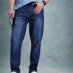 Men Relaxed Fit Mid Rise Blue Jeans-image-100