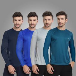 Pack of 4 Men Solid Round Neck Polyester Multicolor T-Shirt-image-60