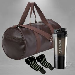 20 L Gym Duffel Bag - Gym Duffel Bag & Gym Shaker Bottle With Wrist Band for Gym Workout Men & Women. - Black, Brown-image-43