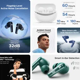 boat Airdopes 131 Elite ANC w/ Active Noise Cancellation,60HRS Playback,Chrome Design Bluetooth Headset image 2