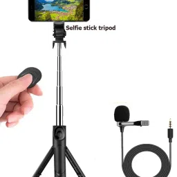 PULTO Tripod Stand Extendable Bluetooth XT01 Selfie Stick+ Lavalier microphone Single Gimbal for Mobile-32
