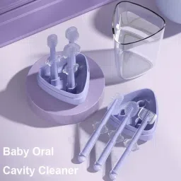 Baby Silicon Toothbrush 3 in 1 Set for Newborn Baby/Infants/Kids Ultra (Purple) Extra Soft Toothbrush-picture-23