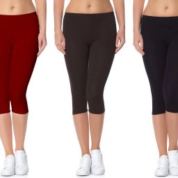 Cotton Lycra 220 GSM Bio-Wash Women Maroon, Brown, Black Capri-image-9