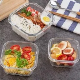 Borosilicate Glass Lunch Box Set of 3 3 Containers Lunch Box-image-81