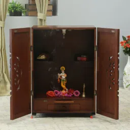 d'dass Brown MDF & Sheesham Wood Floor Rested Mandir With Door-picture-47