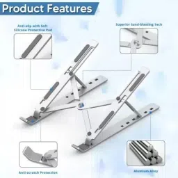 FIVANIO Laptop Stand / Laptop Holder Riser / Computer Tablet Stand 6 Angles Adjustable Laptop Stand FIVANIOor Quality Foldable AnodFIVANIO Aluminium Height Adjustable Aluminium Floor and Desk Stand Laptop Stand with Adjustable Height Compatible with Universal Laptops image 3
