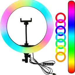 Webilla 10Inch RGB Colors Ring Light Tripod 3 Mode Light 10 Level Brightness Adjust 360 Rotation Mobile Holder Clip 26 Color Change Light for Insta Reels Mx Takatak YouTube Vlog Makeup Photography Ring Flash image 2