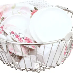 Dish Drainer Kitchen Rack Stainless Steel Dish Drying Round Basket for Kitchen (Size-50x50x23cm) Steel-image-38