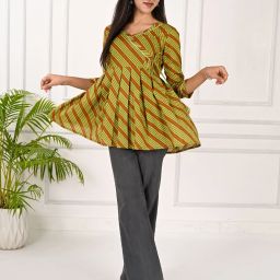 Women Striped Pure Cotton Anarkali Kurta-image-9