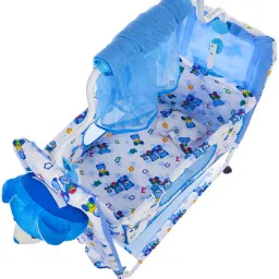 pandaoriginals BEST QUALITY BLUE CRADLE PREMIUM QUALITY With Mosquito Net Baby Jhula,Baby Paalna with Canopy Newborn Baby LittleNest Bassinet Cradle with Mosquito Net-Canopy And Wheels Recommened For Cradle For Baby With Net And Swing kids Cradle Baby Cradle Mosquito Net Cradle baby cradle jhula swing image 3