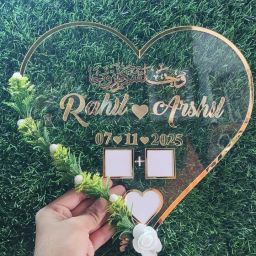 inventoo Heart Shape,Couple Finger Print Gift| Personalized Text Golden Metal 11 inch Personalized Couple Photo Frame-picture-3