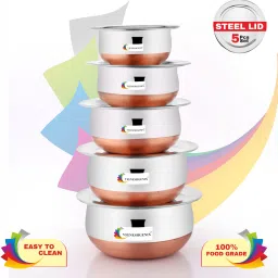 Steel Handi Set Copper Bottom Handi Set of 5 Pieces with lid 7.87402 inch, 7.08661 inch, 6.29921 inch, 5.90551 inch, 5.11811 inch Lid Set-9