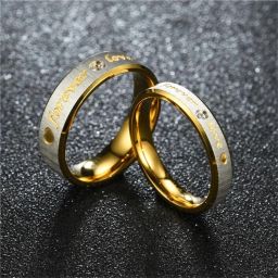 Love Gifts Gold Plated Stainless Steel Size 7 and 9 Couple Ring for Men and Women Stainless Steel Crystal Titanium Plated Ring Set-image-83