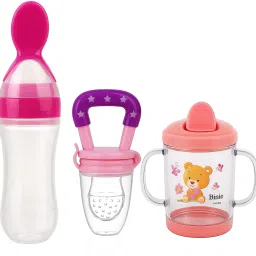 Infant Food Nibbler Teething Toy Feeding Pacifier and Plastic Sipper Cup - Silicone, Plastic-25