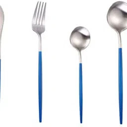 Premium Silver Dinnerware Flatware Set | Dinner Knife/Fork/Spoon Blue Handle Stainless Steel Cutlery Set-image-59
