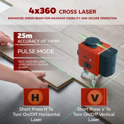 ibell IBL LL5-16, 16-Line Green Beam Self-Leveling Laser Level, 25m, ±1mm Accuracy, 8 Horizontal & 8 Vertical Lines,Class II,Pulse Mode,Tripod Compatible, 2 Batteries Magnetic Engineer's Precision Level image 5