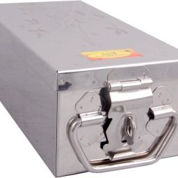 Stainless Steel Jewellery Box Bank Locker Safe Storage Cash Peti Bank Box Container (8 - Inch, Printed Laser Designe - Silver) Safe Locker-image-69