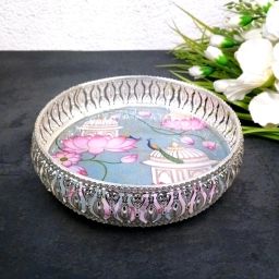 Round Serving Tray | Tray for Kitchen & Home Decor | Lotus Design Tray Serving Set-image-48