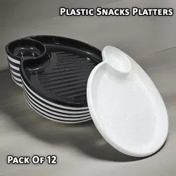 Style with our Sectioned Plastic Platter Set of 12 in 6 White & 6 Black Color Sectioned Plate-image-4