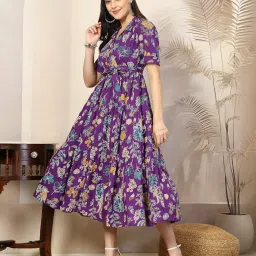 Women Fit and Flare Purple Maxi/Full Length Dress-image-27