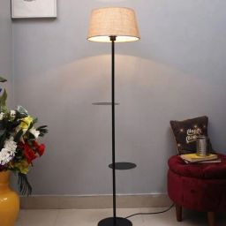 homesake Maurice Beige Cotton Shade Shelf Floor Lamp With Metal Base-picture-41