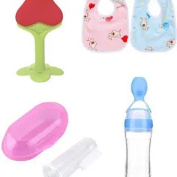 baby 2 bib + spoon feeder + brush + TEETHER FOR NEW BORN BABIES & INFANTS Teether and Feeder-picture-22