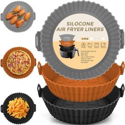 Pack of 3 Black,Brown And Gray Breakfast Tray Silicone Air Fryer Mat Airfryer Tray-2