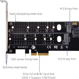 ULTRABYTES M.2 NVME (M Key) & M.2 SATA(B/B+M Key) SSD to PCI-e 3.0 x 4 Expansion Card 2.5 inch Dual M.2 PCIe Adapter, image 2