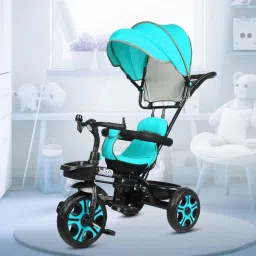 Baby Canopy Tricycle with Soft Seat,Front-Back Basket,Parental Push Handle,Bell Best Stylish Canopy Tricycle for Babys with New Colours Blue::Black Tricycle-image-8