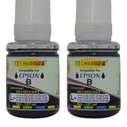 Technomine Compatible ink for use in Eco Tank series printer 001,002,003 Black - Twin Pack Ink Bottle-25