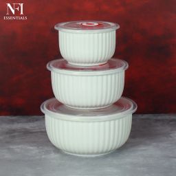 3 Pcs Ribbed Ceramic Bowl Set with Airtight Lid (L- 800ml,M- 500ml & S- 280ml) 3 Containers Lunch Box-image-19